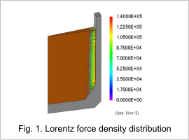 Fig.1. Lorentz force density distribution