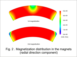 Fig. 2 . Magnetization distribution in the magnets (radial direction component)