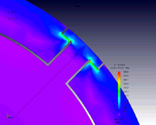 Fig. 11 Stress concentration generated in magnet during rotation