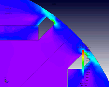 Fig. 13 Stress concentration generated in bridge area during rotation