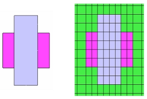 Fig.2 Geometry of an electromagnet model and mesh after discretization