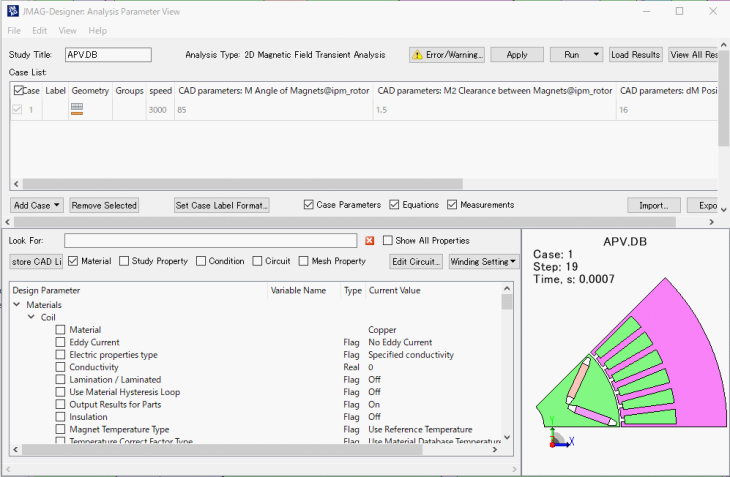 Model View in Analysis Parameter View