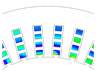 Fig. 3 Current Density Contour Plot Obtained by Analyzing the Circulating Current and Eddy Current Losses of the Coils
