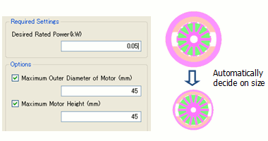 Fig. 4 Sizing Function (Input screen, <left> and Results <right>)

