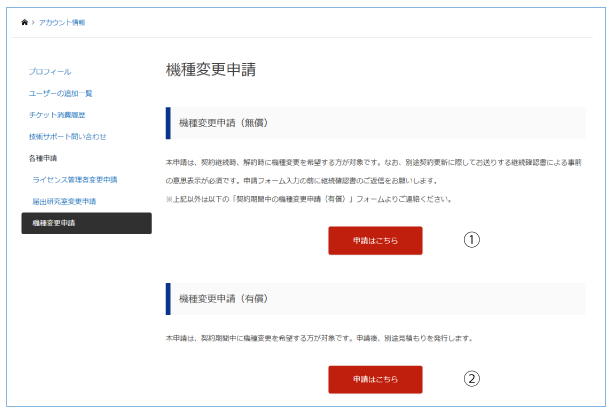 機種変更申請（契約更新時・解約時、契約期間中）