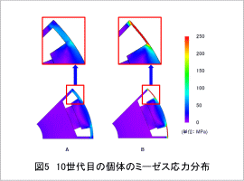 図5　10世代目の個体のミーゼス応力分布