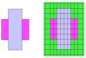 図2　電磁石モデルの形状と離散化後のメッシュ